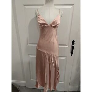 NWT Saints Secrets Blush Pink Satin Slip Midi Dress Asymmetrical Hem Size M